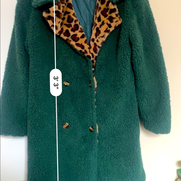 SHEIN Green Teddy Jacket with Leopard Print Lining - Picture 6 of 7